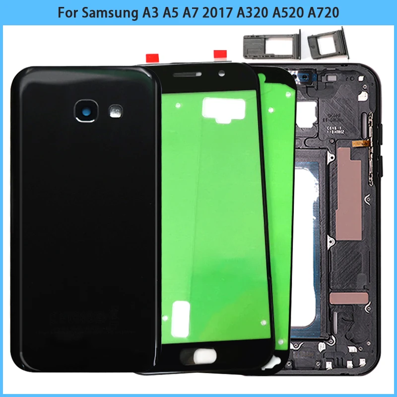 

New A320 A520 A720 Housing Case For SAM Galaxy A3 A5 A7 2017 Battery Back Cover Middle Frame Front Glass Panel Camera Frame