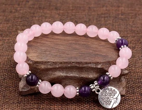 

8mm 54y elastic adjusted Charm nature stone bead Lotus life tree Buddha head Punk Charm agate Onyx Bracelet