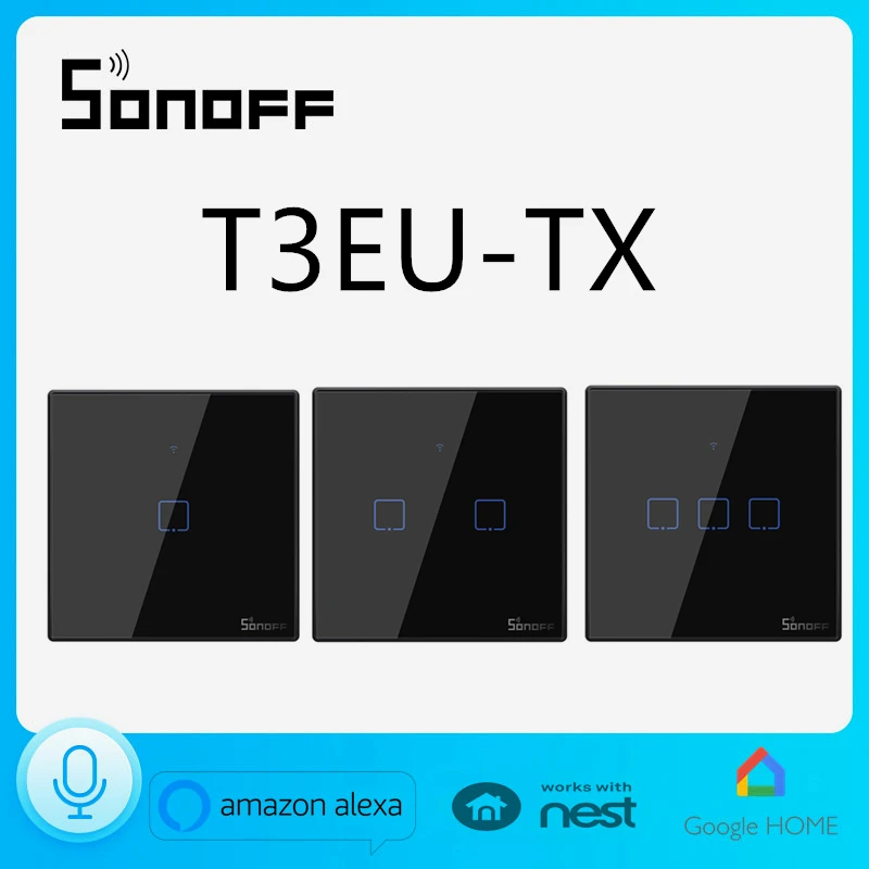 

SONOFF T3 EU TX SERIES Smart Wifi Touch Wall Light Black Switch With Border 433 RF/Voice/APP Control Works With Alexa Smart Home