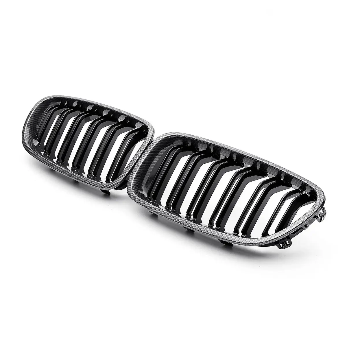 

2PCS Carbon Gloss Black Dual Slat M5 Style Front Kidney Grille Grill For BMW 5 Series F10 520i 523i 525i 530i 535i 2009-2016