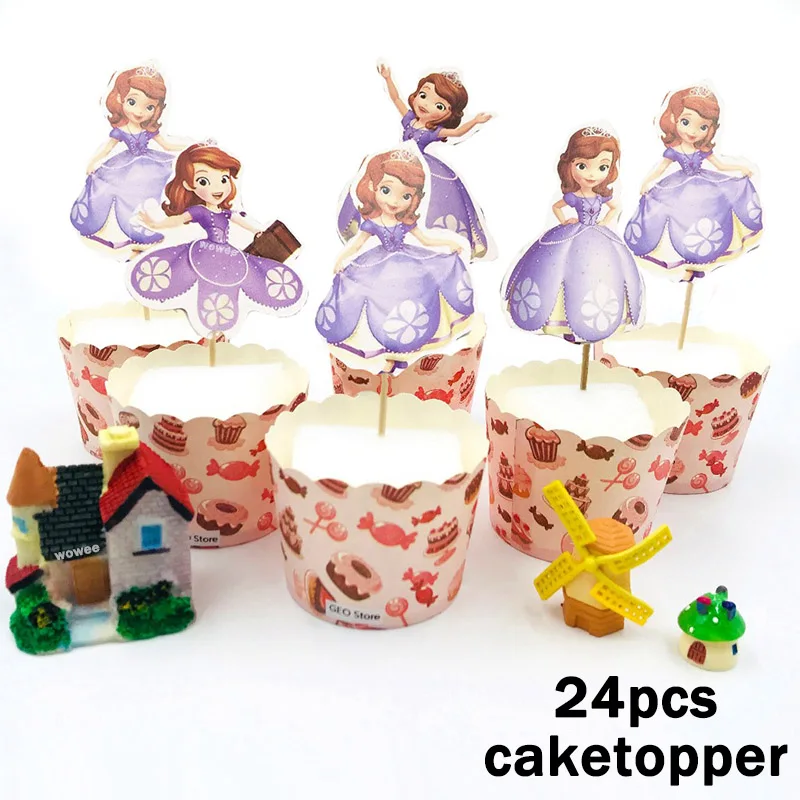 24pcs Cake Dessert Inserted Card Sofia Princess Cake Toppers Cartoon Decoration Card Kids Birthday Baby Shower Party Supplies