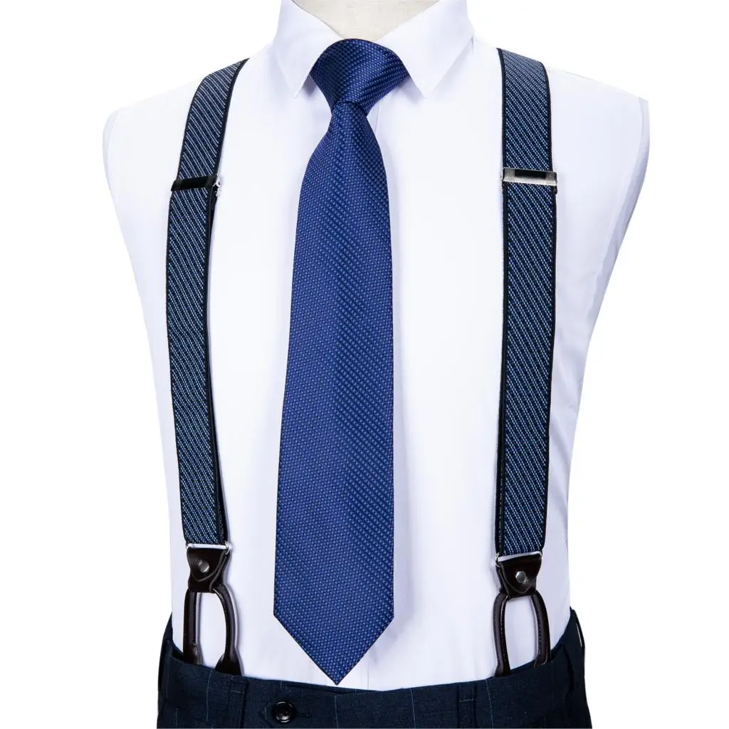 Темно-синий мужской кожаный ремень для подтяжек с 6 кнопками, модный подтяжки для галстука, регулируемый ремень, Tirantes DiBanGu JZ514-7160 - Цвет: BJ514-7160