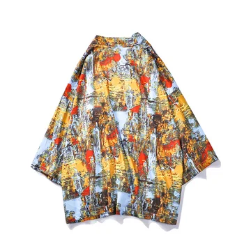 

Japanese Short Robe Loose Kimono Japanese Cardigan Kimono Japones Haori Satin Male Kimono Gown Japanese Traditional Clothing