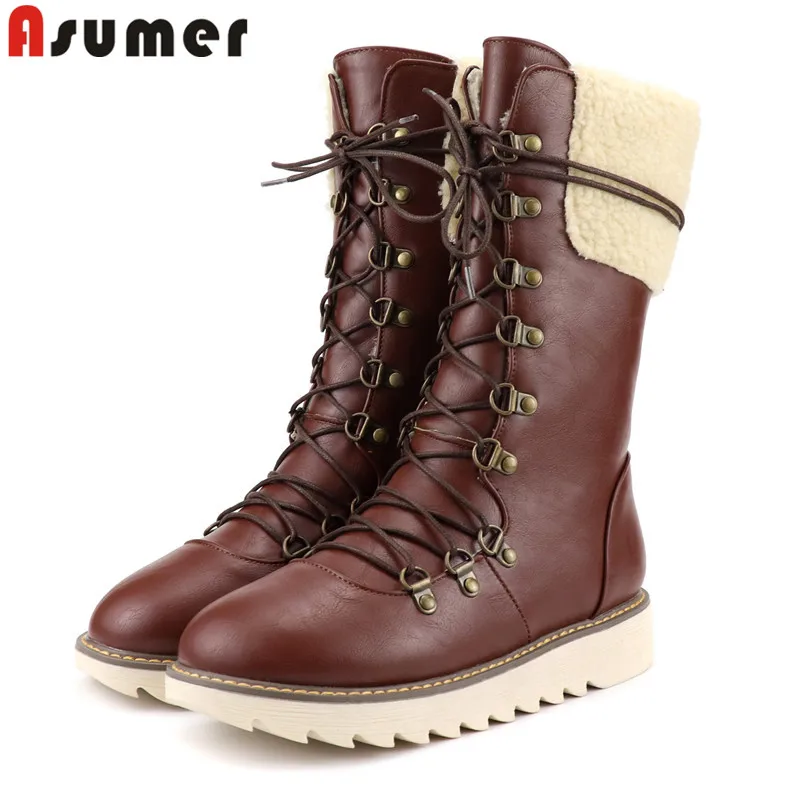 Женские сапоги до середины икры ASUMER теплые зимние с круглым носком и