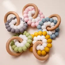 

5 Colors Baby Rattle Bracelet Wooden Toys BPA Free Food Grade Silicone Baby Teether Newborn Silicone Rodent Teething Toys Gift