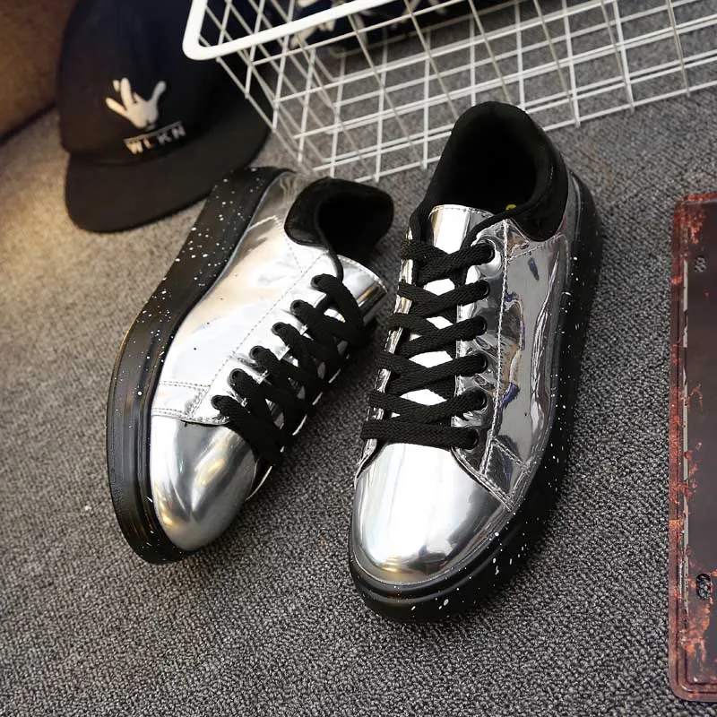 Silver D BomKinta; цвет золотой, серебряный, черный; кожаная повседневная обувь; мужская обувь с высоким берцем; обувь для влюбленных пар; кроссовки на шнуровке; уличная Мужская обувь; большие размеры - Цвет: Silver D