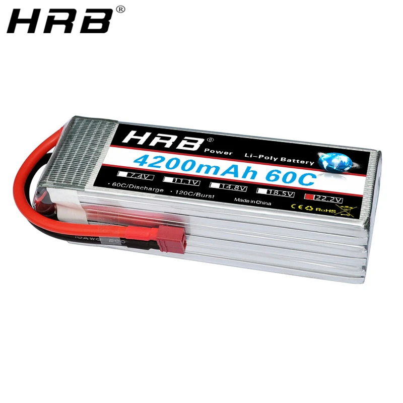 

HRB 6S 22.2V Lipo Battery 4200mah Deans XT60 EC5 XT90 TRX T Connectors 60C RC Racing Copter FPV Airplanes Cars Truck Boats Parts