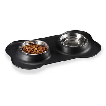 

Double Pet Bowls Stainless Steel Dog Food Tray Puppy Water And Food Bowl Detachable Cat Feeder Bowl