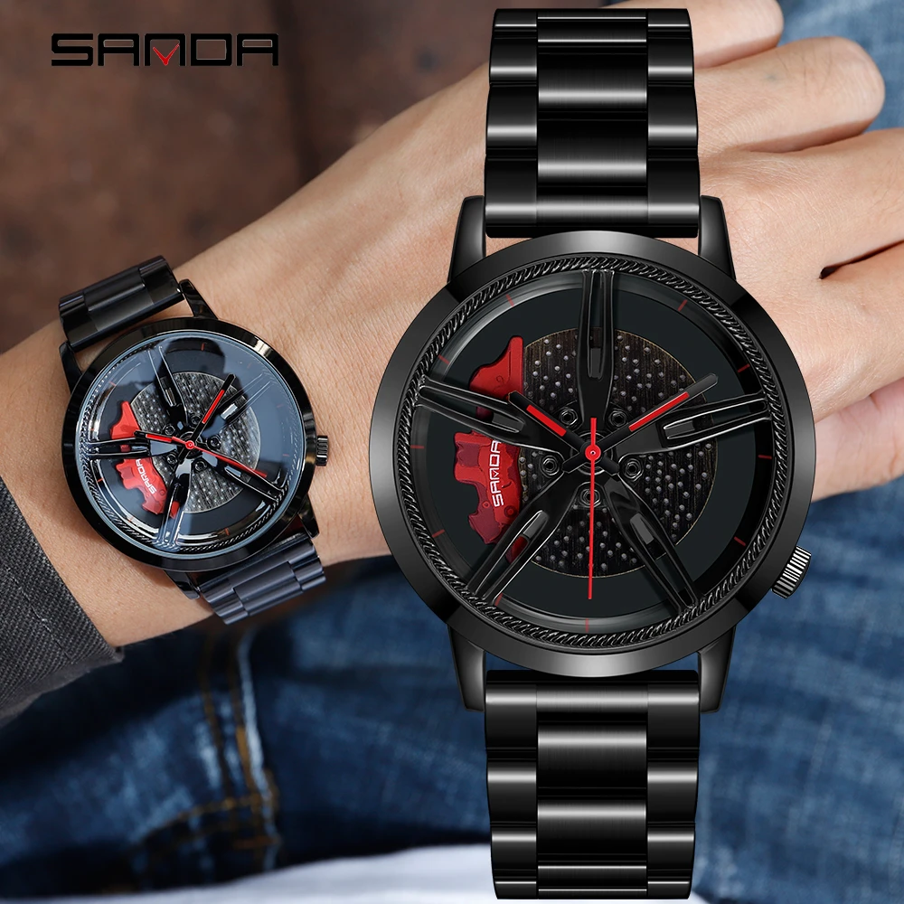 adam moda araba janti izle ozel tasarim araba kol saati tum celik ozel baski degil jant hub saatler relogio masculino quartz watches aliexpress