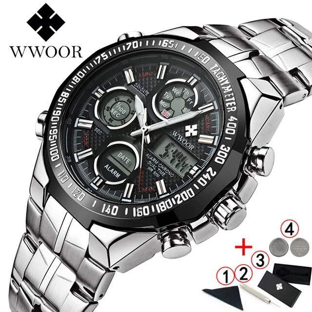 black silver box Box Relogio Masculino Top Brand Luxury Watch Mens Watches Golden Stainless Steel Military Wristwatch Big Dial Clock Male - Цвет: black silver box