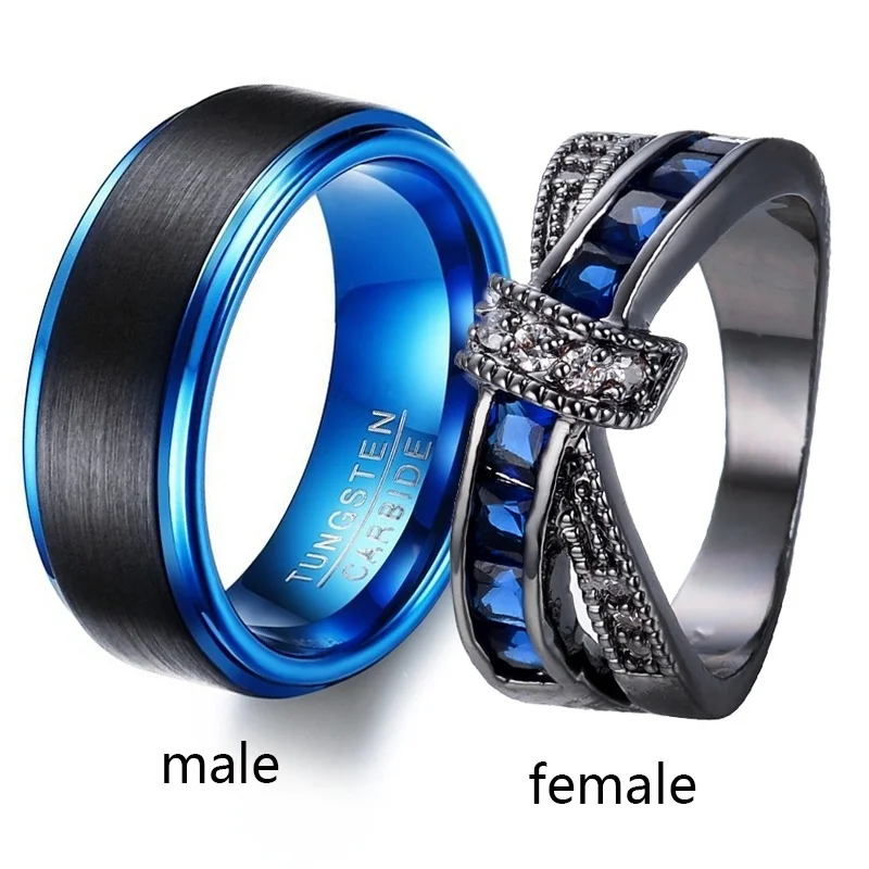 Sz5 12 Couple Ring His Hers Black Gold 