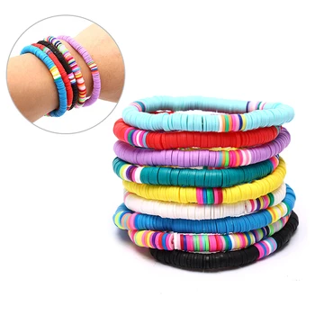 

1pcs Polymer Clay Disc Beads Waxed String Bracelets For Women Femme Boho Mixed Color Fashion Wristband Jewelry