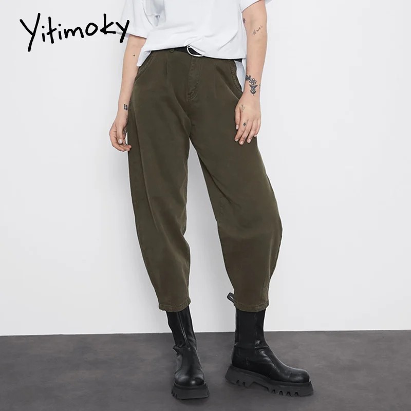 Yitimoky джинсы мом женские 2020 штаны с высокой талией армейские зеленые для мам