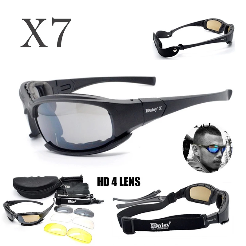 Outdoor Hiking Protective Army Men's Sunglasses 4 Lens 2021 Tactical Daisy X7 Polarized Glasses Airsoft Shooting Military Goggle