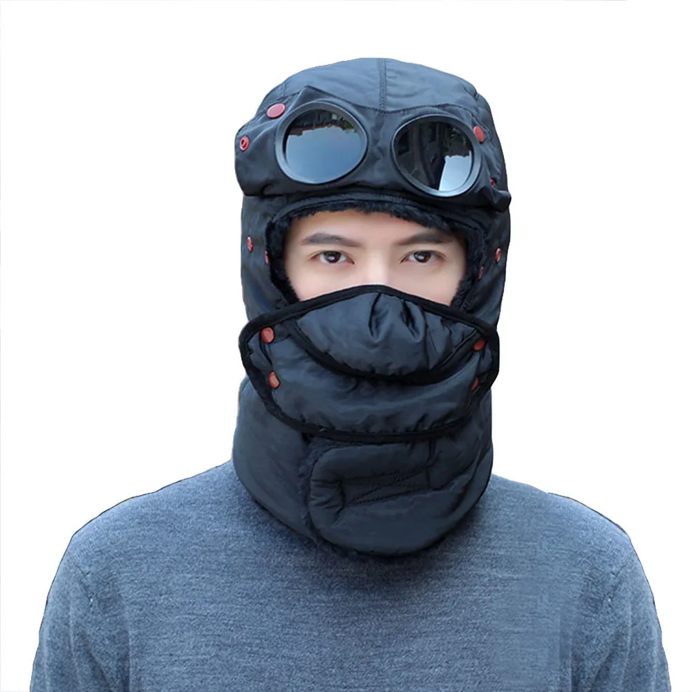 Winter Unisex Warm Faux Fur Snow Hat Cap Earflap Face Mask Glasses Scarf Set Outdoor Windproof warm Clothing Decor Accessory