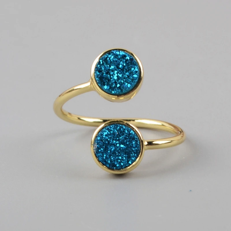 Natural Agates Double Stone Rings Multi-Colors Druzy Adjustable Ring Pink Black Drusy Women Friendship Gift Dropship | Украшения и