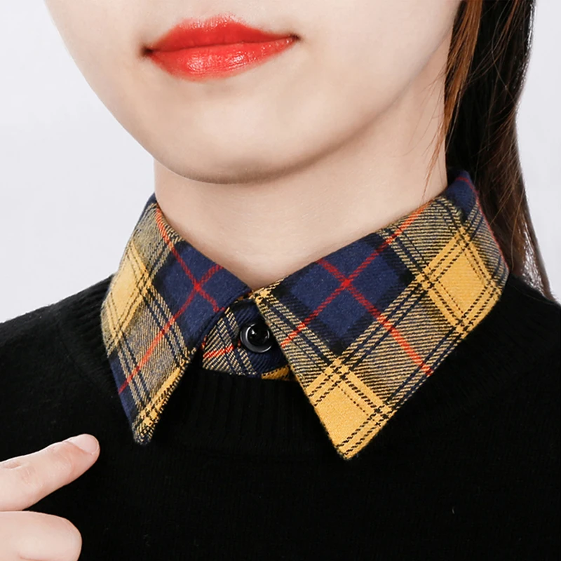 

2021 New Fashion Yellow Plaid Women's Fake Collar Stand Beads Detachable Ladies False Blouse Collar Half Shirt