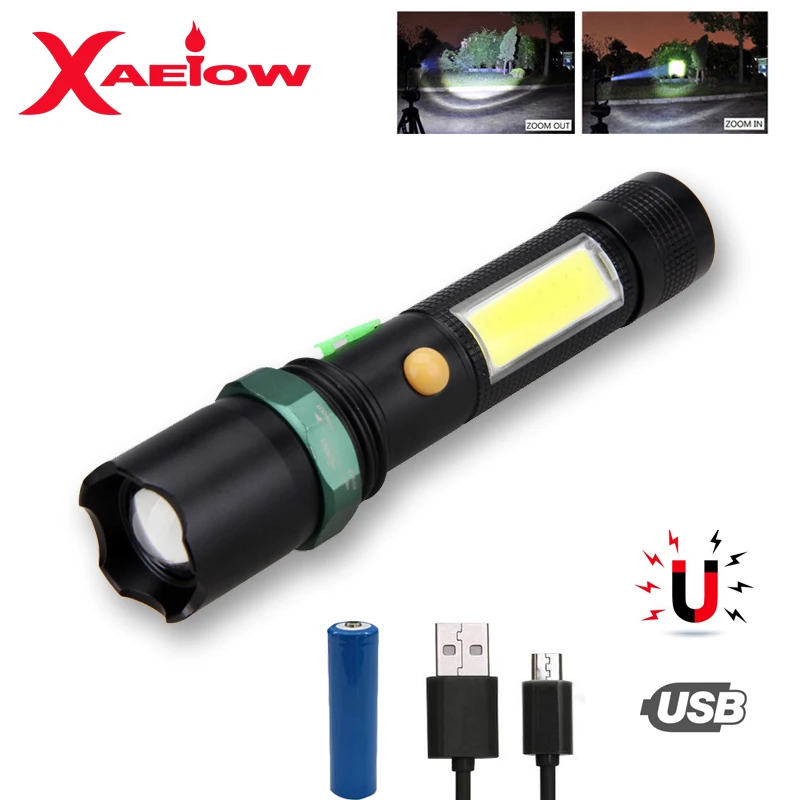 

10W Flashlamp 4 Mode Zoom T6 COB LED Flashlight USB Rechargeable 18650 Battery Torch Light Magnet Adsorption Lamp