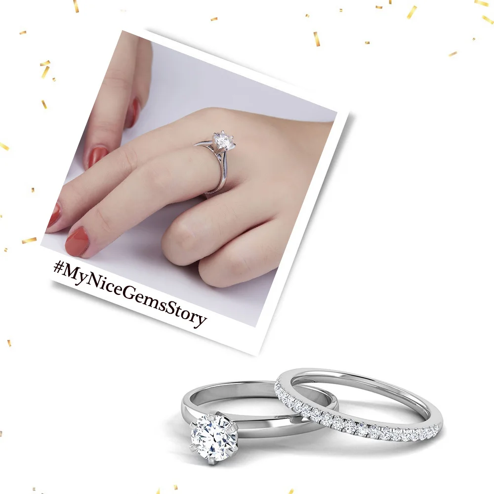 NiceGems 14K белое классическое обручальное кольцо с 6 зубцами Муассанит центральный