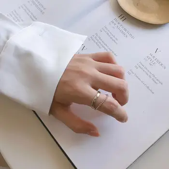 

Authentic S925 Sterling Silver FINE Jewelry Double rows layers Wave & chain ring adjust TLJ790