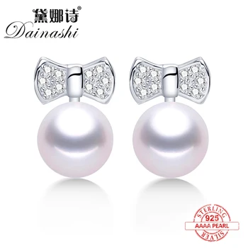 

2020 New 100%Natural Freshwater Pearl Earrings 925 Sterling Silver Cute Bow Zircon Earring Gift For Women Fine Jewelry Wholesale
