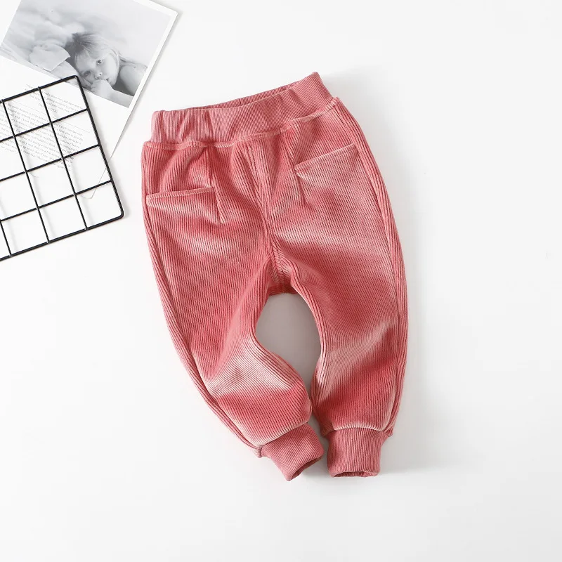 Детские зимние штаны для девочек, Осенние теплые штаны для мальчиков, брюки, флисовые детские брюки, детские штаны, детская одежда - Цвет: Pink