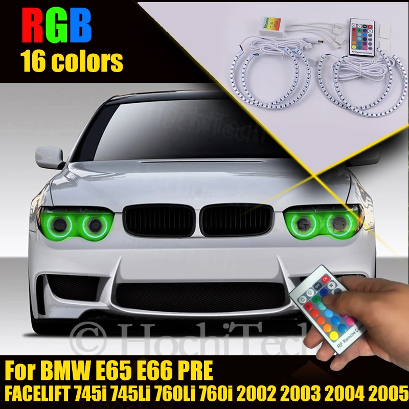 Фото Для BMW E65 E66 PRE FACELIFT 745i 745Li 760Li 760i 2002 2003 2004 2005 разноцветный RGB Angel Eye Halo Ring Kit |