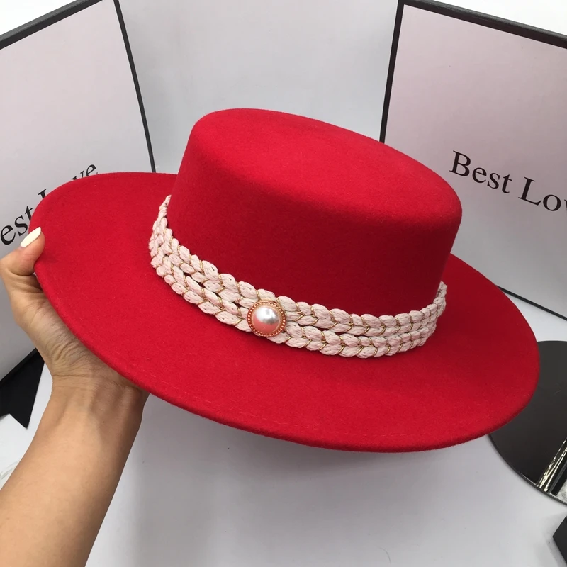 In the spring and autumn winter French style fragrant fashionable wool red hat for women ceiling fedoras 4