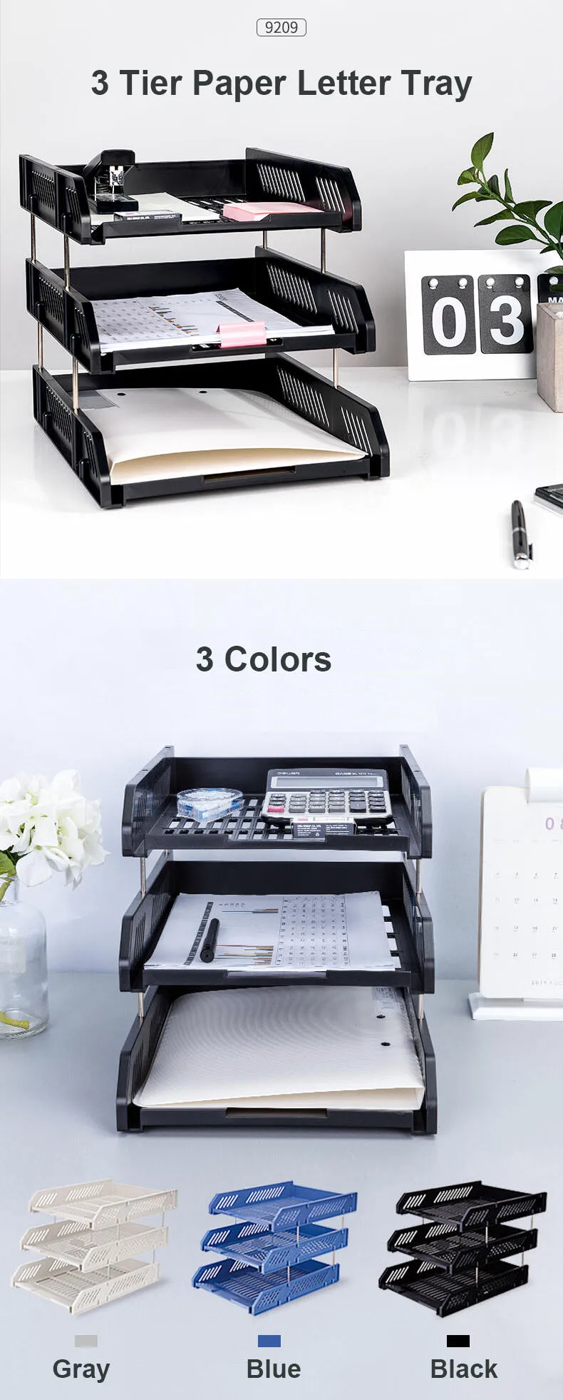 Leather Desk Organizer Black-3Tiers Magazine File Thipoten 3-Tier Stackable Letter Tray Holder for Office Supplies Paper Perfect Office Organization for Desktop 