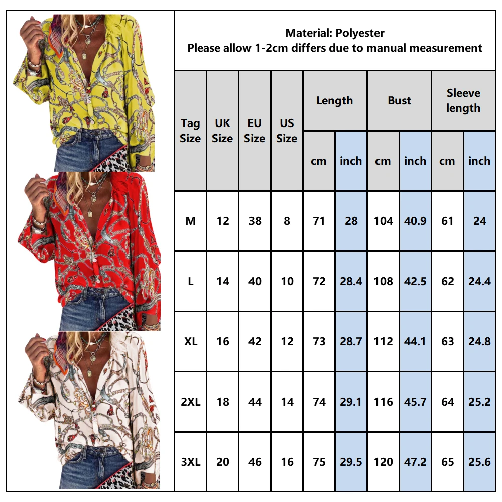 Блузки в богемном стиле, Женская Повседневная рубашка с цепочкой, v-образный вырез, сексуальные осенние модные женские блузки размера плюс, свободный длинный рукав, D30