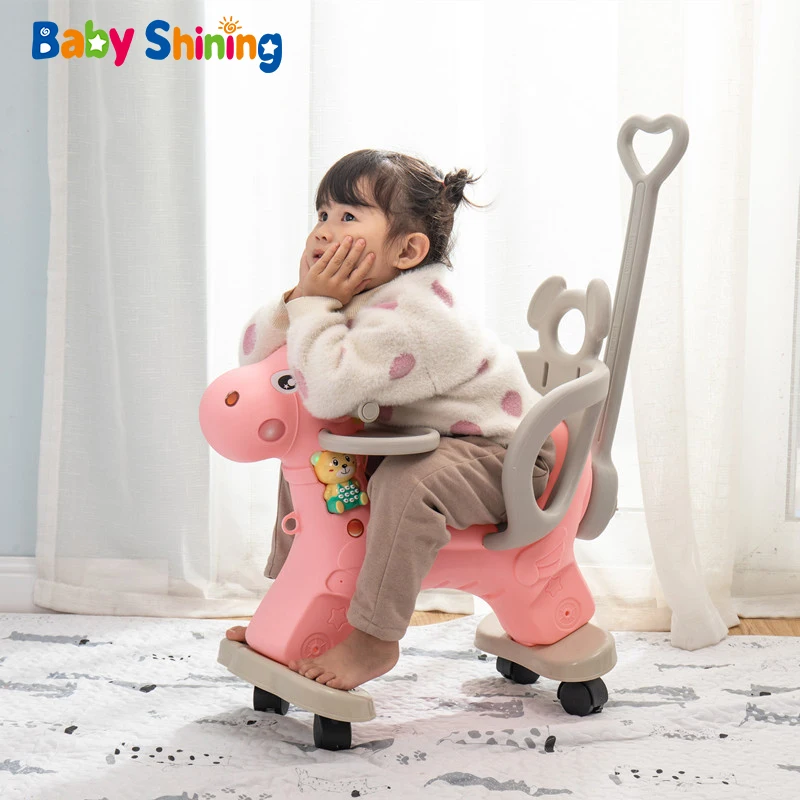 Baby Shining 2 in 1 Kids Horse Stroller 2-4Y Children Rocking Chair Riding Horse Trolley Kids Wheelchair Equestrian Ride on Toys