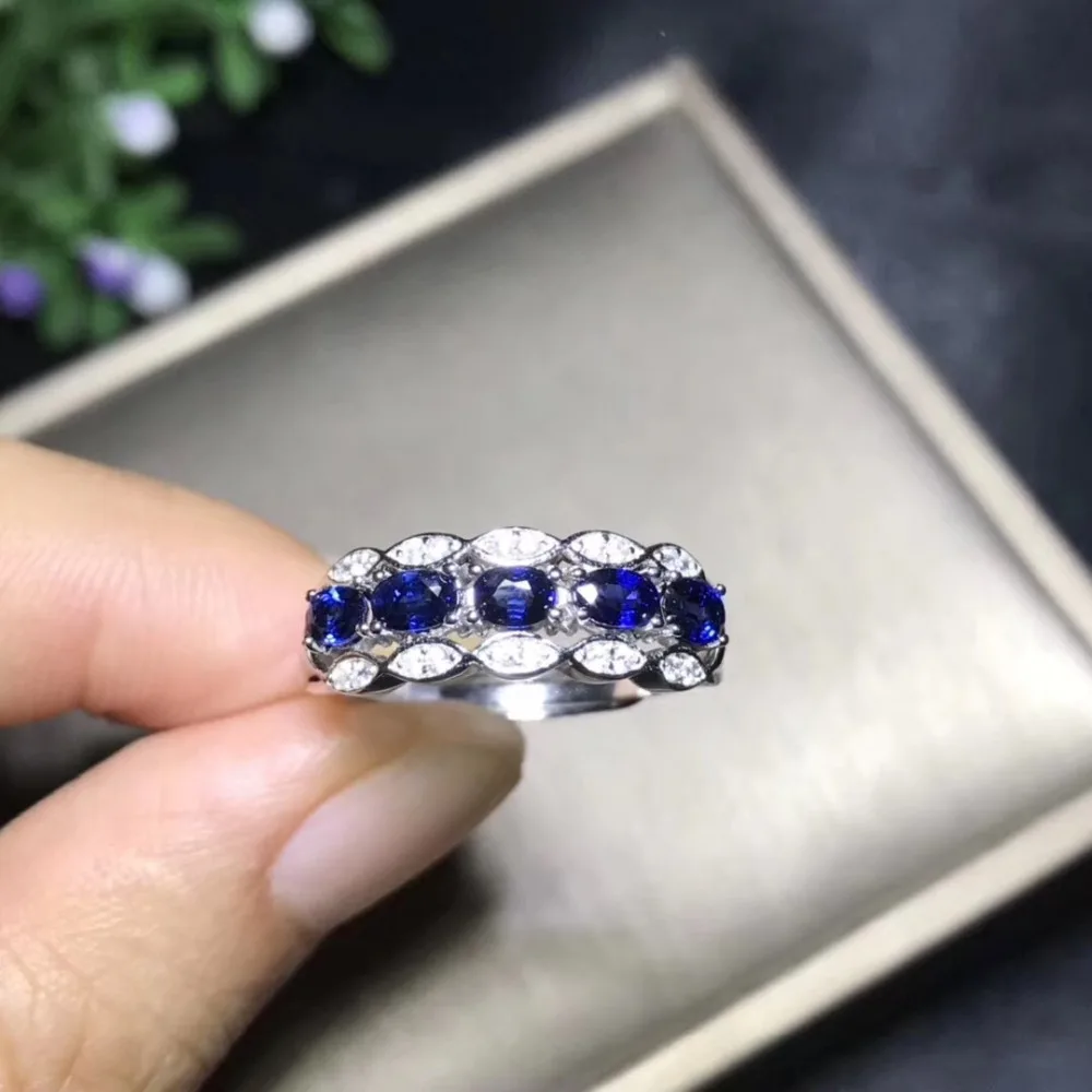 Natural sapphire ring, 925 silver, Line Ring, the latest fashion ring, precious gemstone lady's jewelry