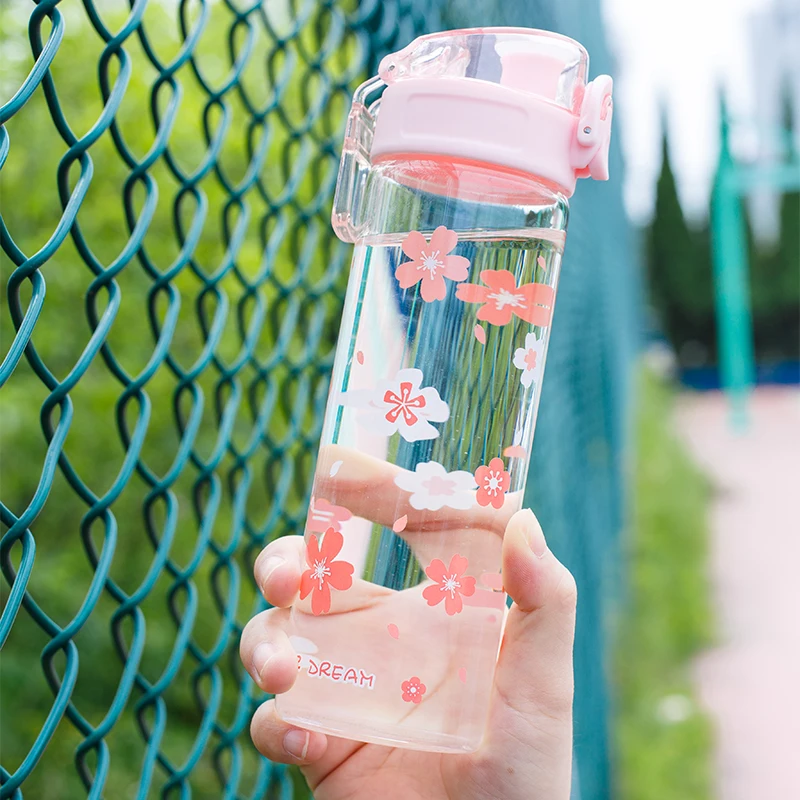 Kawaii Sakura стеклянная бутылка для воды портативная герметичная фотобутылка девушек