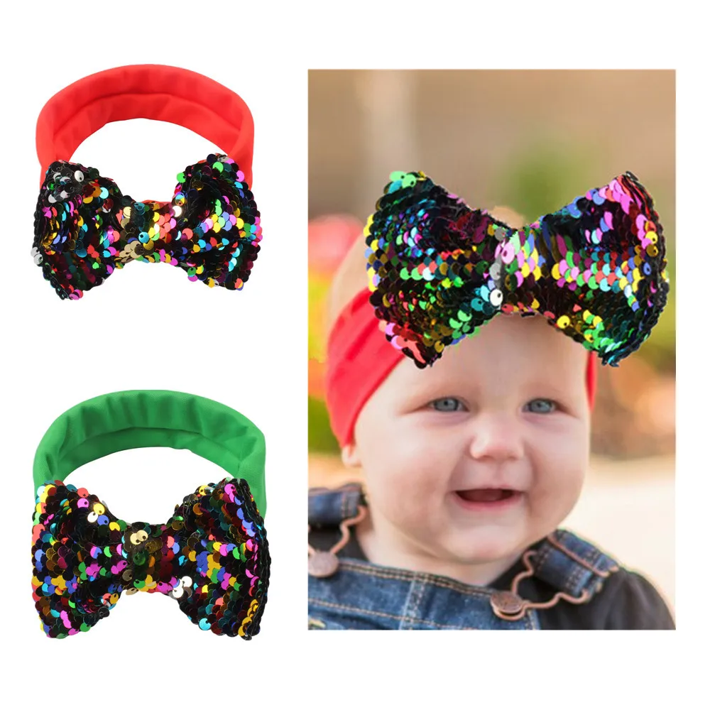 

European And American-Style New Style Children's Christmas Headscarf Baby Sequin Bow Elastic Cloth Hair Bands Children's Hair Ac