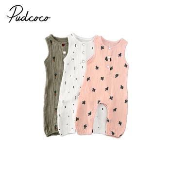

Pudcoco Cotton and linen Romper for Infant Baby Girls Boy Sleeveless Vest Romper Summer Outfits Cute Carrot Full Print Jumper