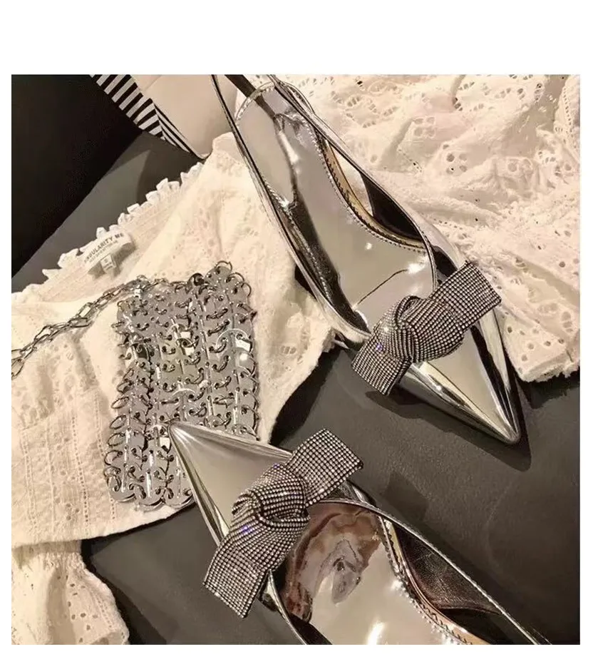 Г. Летние брендовые туфли-лодочки с ремешком на пятке женские свадебные туфли со стразами и бантом элегантные босоножки на высоком каблуке 7 см mujer