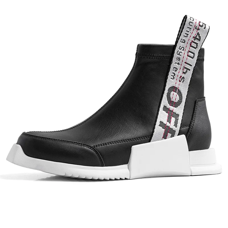

2020 Autumn Fashion Women Boots Wedges Heels Platform Buckle Black Leather Short Booties High Quality Riding Boots Size 34-39