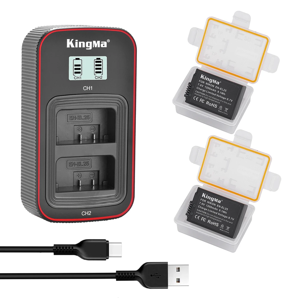New】Kingma Full Decoded En-El25 Batteria Ricaricabile Usb Lcd Dual Charger Kit Per Nikon Z-50 Z50 Z-Fc Zfc Camera En El25 Batteria
