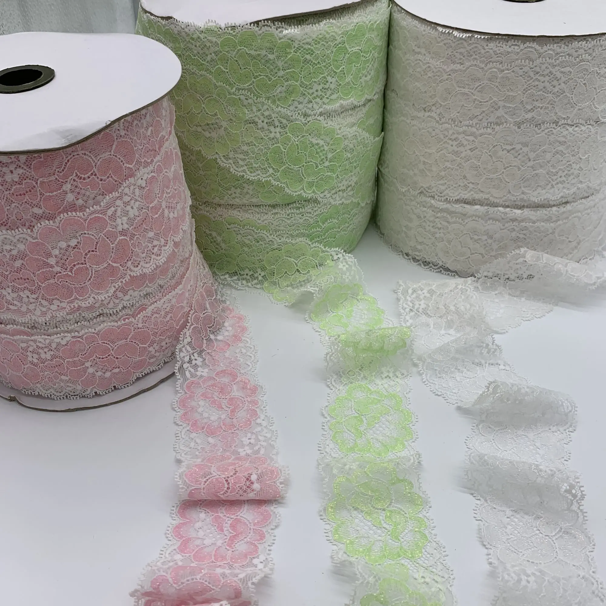 

5y/lot 6cm 3 colors Shimmer Pink Elastic Lace Light Green Shiny Skirt Hem Underwear Sewing Craft DIY Apparel Fabrics