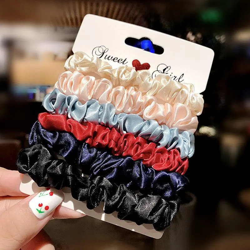 CN 6pcs/set Women Elegant Silk Velvet Scrunchie Elastic Hair Bands Headband Rubber Band Girls Ponytail Holder Hair Accessories