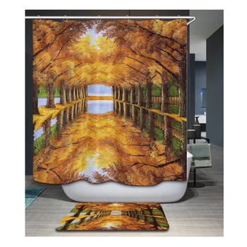 

Water-resistant Fabric Curtain Shower Curatin Panel With Hooks Scape Style