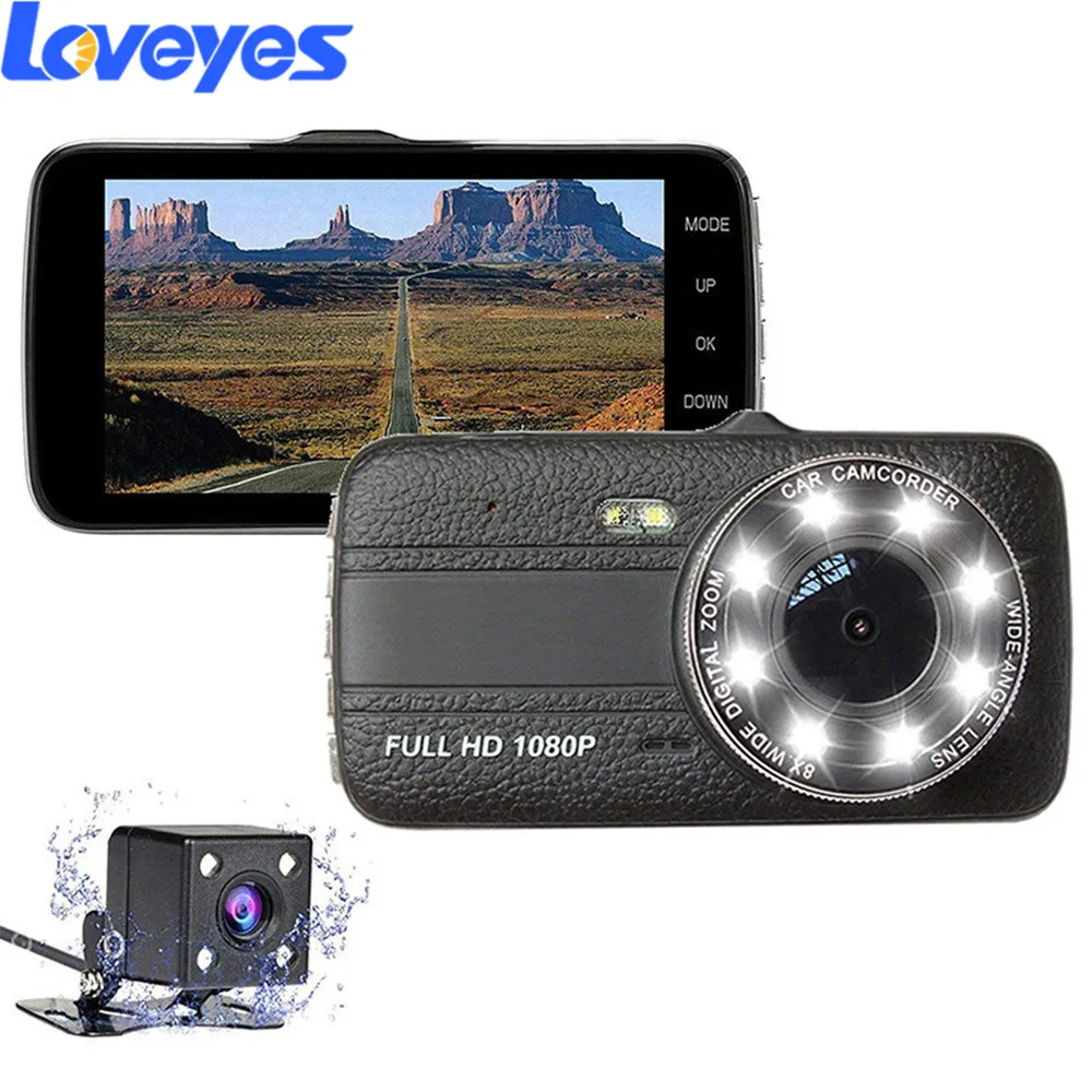 

4.0'' Traffic Recorder HD Night Vision 1080P Dual Lens Reversing Image Black Large View Mirror Camera Car Dashcam Video T657