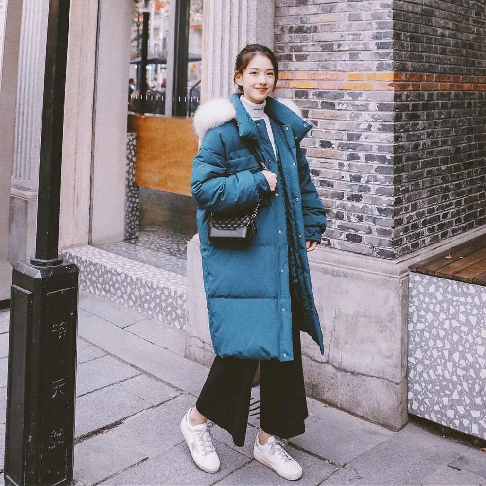

Photo Shoot 2018 Winter New Style WOMEN'S Dress-Style Cotton Coat Retro Laziness-Style Long Hooded Large Fur Collar Cotton-padde