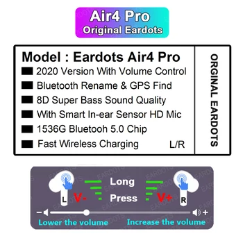 

newest Air4 Pro TWS 1: 1 Air 3 Wireless Bluetooth Earphone in-ear Earbuds Pressure Sensor PK H1 Chip i900000 Pro i900000 Max