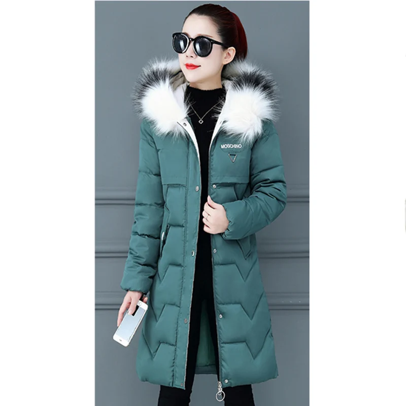 Женские Длинные парки, куртка-25 градусов, зимняя тонкая Толстая теплая куртка с большим меховым воротником и капюшоном, пальто, женская стеганая зимняя одежда из синтепона - Цвет: Зеленый