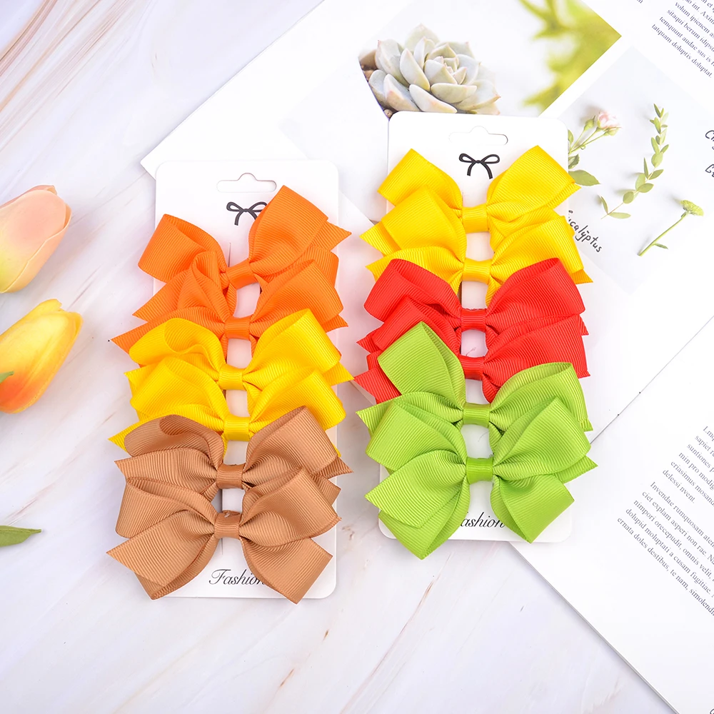 6 Pcs/set Grosgrain Ribbon Solid Hair Bows With Clip Girls Clips Boutique Hairpins Barrettes Headwear Kids Accessories |