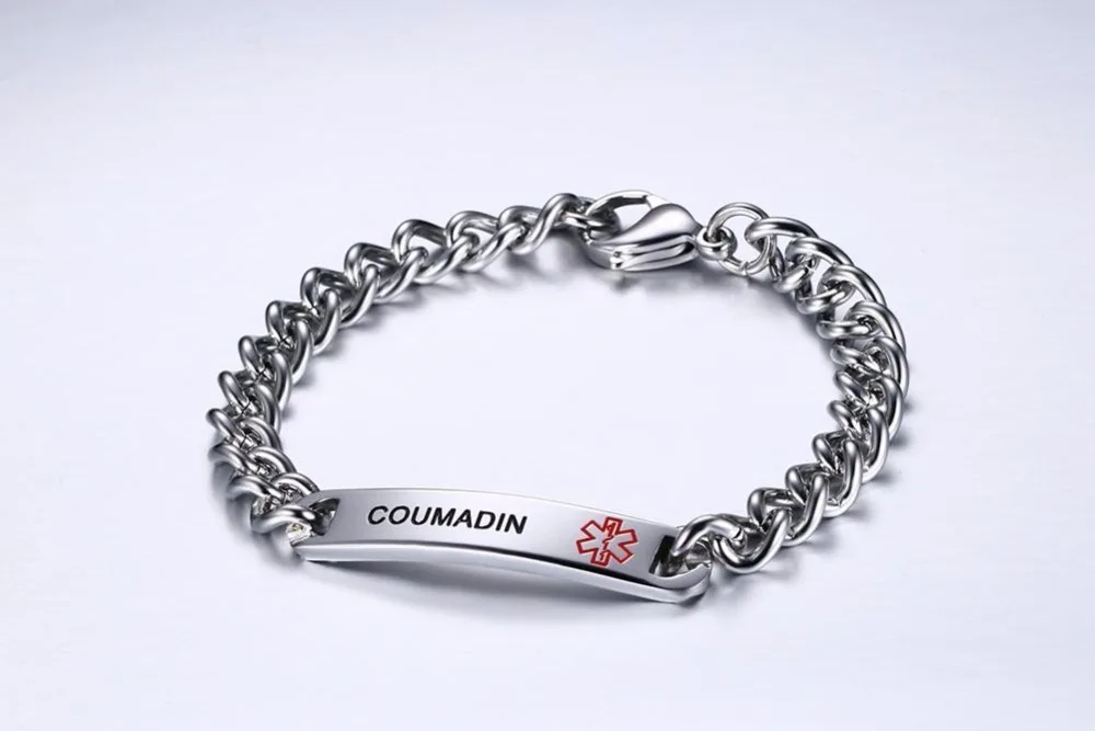 Mens Womens Stainless Steel Medical Alert ID Bracelets COUMDIN 15