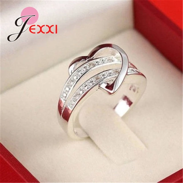 Fashion Ring Women Heart Shape Simple 925 Silver Rings