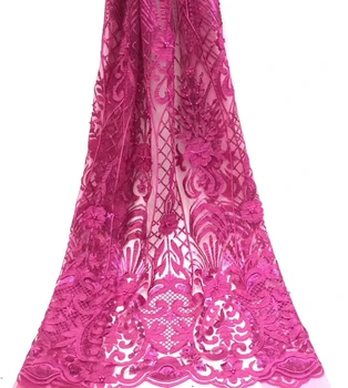

3d Lace Fabric African French beads Lace Fabric High Quality sequins Embroidery Wedding Nigerian Lace Fabric For 5yards T31321