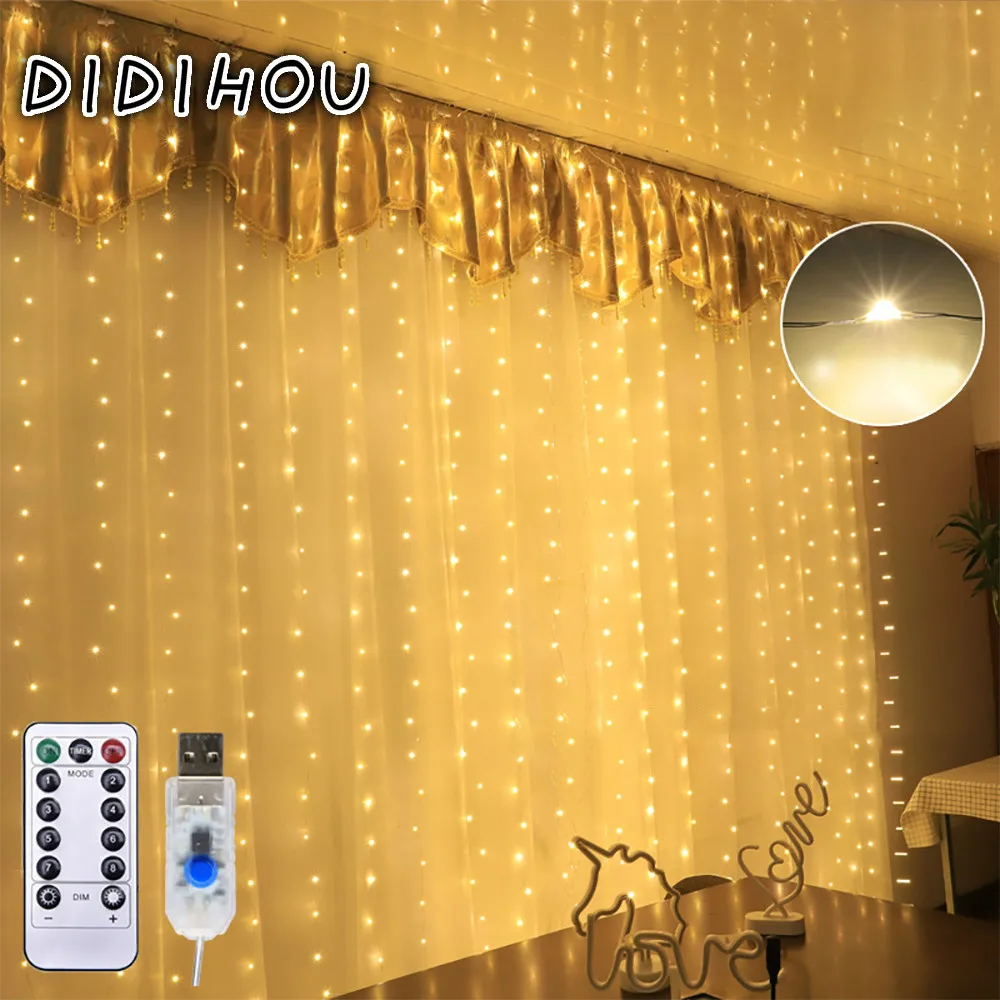 

3x3m Fairy Curtain Light LED Remote Control USB Garland String Lights for Home Wedding Window Holiday Christmas Party Decoration